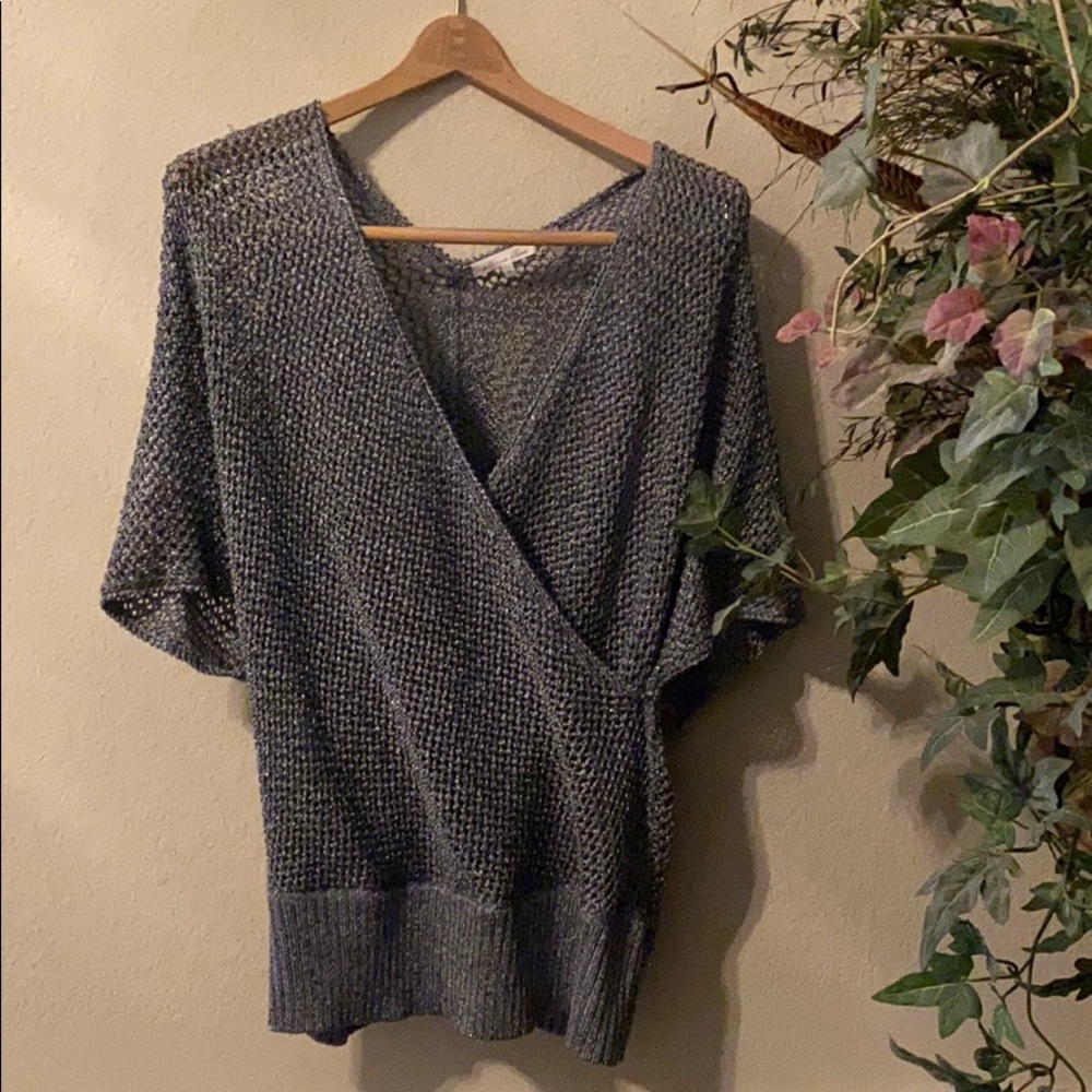 Minnie Rose Loose Knit Silver Sweater
